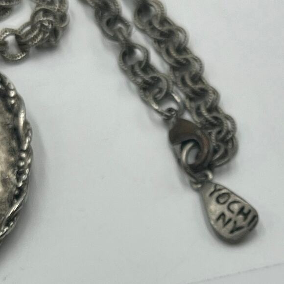 YOCHI NY Designer Turquoise Blue Round Large Round Cabochon Pendant Necklace 36” - Picture 6 of 9